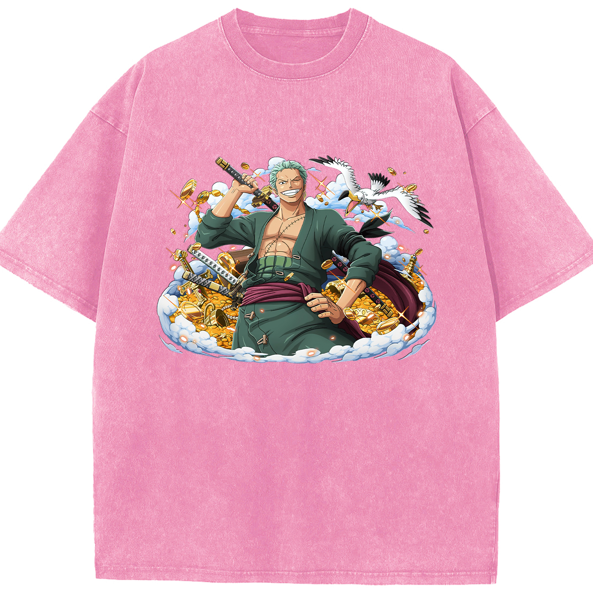 ワンピース ロロノア・ゾロ ONE PIECE Roronoa Zoro 綿100% ヴィンテージ風 半袖Tシャツ（フロントプリント）